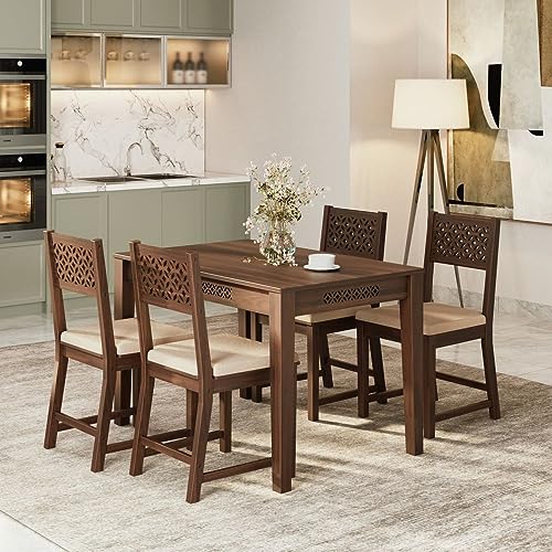 Image of Wakefit Dining Table 4 Seater | 3 Years Warranty | Dining Table, Dining Table 4 Seater with Chairs, Dinner Table, Fanila (Sheesham Wood, Classic Brown)