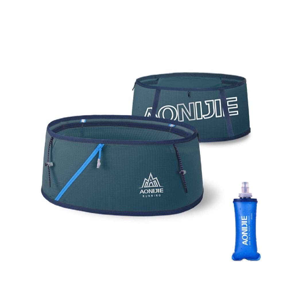 AONIJIE Hydration Running Belt Waist Pack Travel Money Bag Trail Marathon Gym Workout Fitness Mobile Phone Holder with 250 ml Water Bottle (Blue + 250 ml, L/XL)