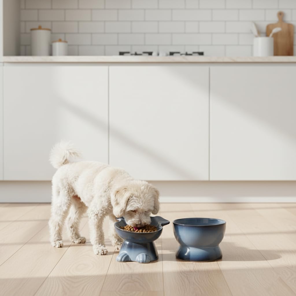 Nihow Futter- und Wassernapf für Hunde, erhöhter Keramiknapf für mittelgroße und kleine Hunde, lebensmittelecht, erhöhter Welpennapf, Grauer Futternapf zum Schutz der Wirbelsäule des Haustiers