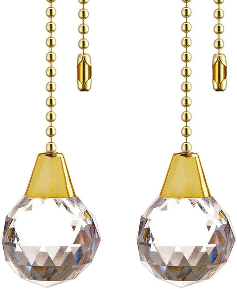Ceiling Fan Pull Chain Chain Extender Extension for Ceiling Light Fan Chain 12 Inches Prism Ball Pendant Fan Pulls Set for Ceiling Light Lamp Fan Chain,2 Pcs (Gold)
