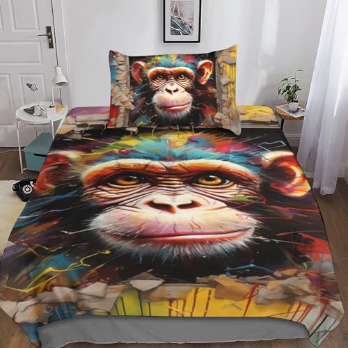 Parure de lit 3D monkey animals breaking through walls en microfibres