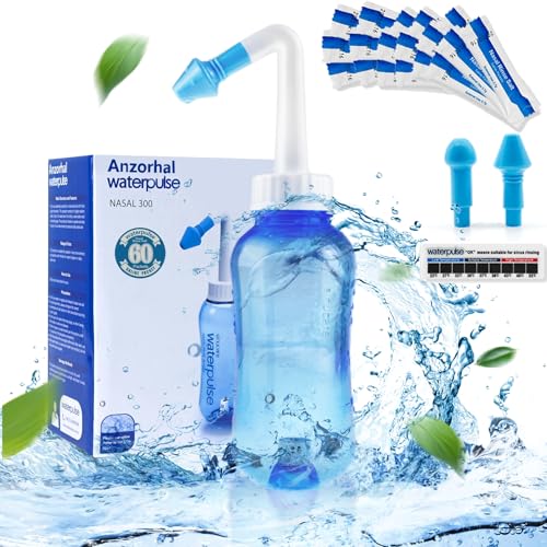 Neti Pot, kit de enjuague sinusal, enjuague nasal, enjuague sinusal, enjuague sinusal Neti Pot, kit de enjuague sinusal Neti Pot de 300 ml (60 paquetes de sal de lavado nasal)