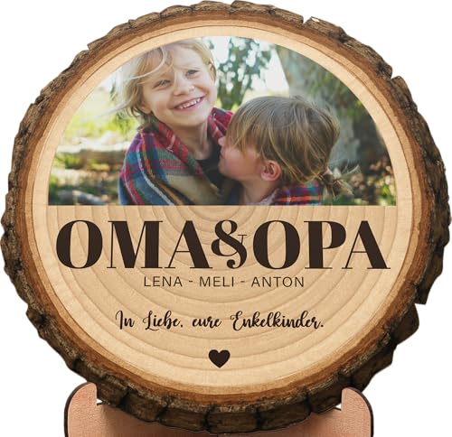 Oma & Opa Geschenk - Baumscheibe - personalisiertes Fotogeschenk, Oma & Opa Weihnachtsdeko, Geschenke für die Großeltern - Geschenk Oma Opa, Geschenkset Oma und Opa, Oma Opa Geschenke
