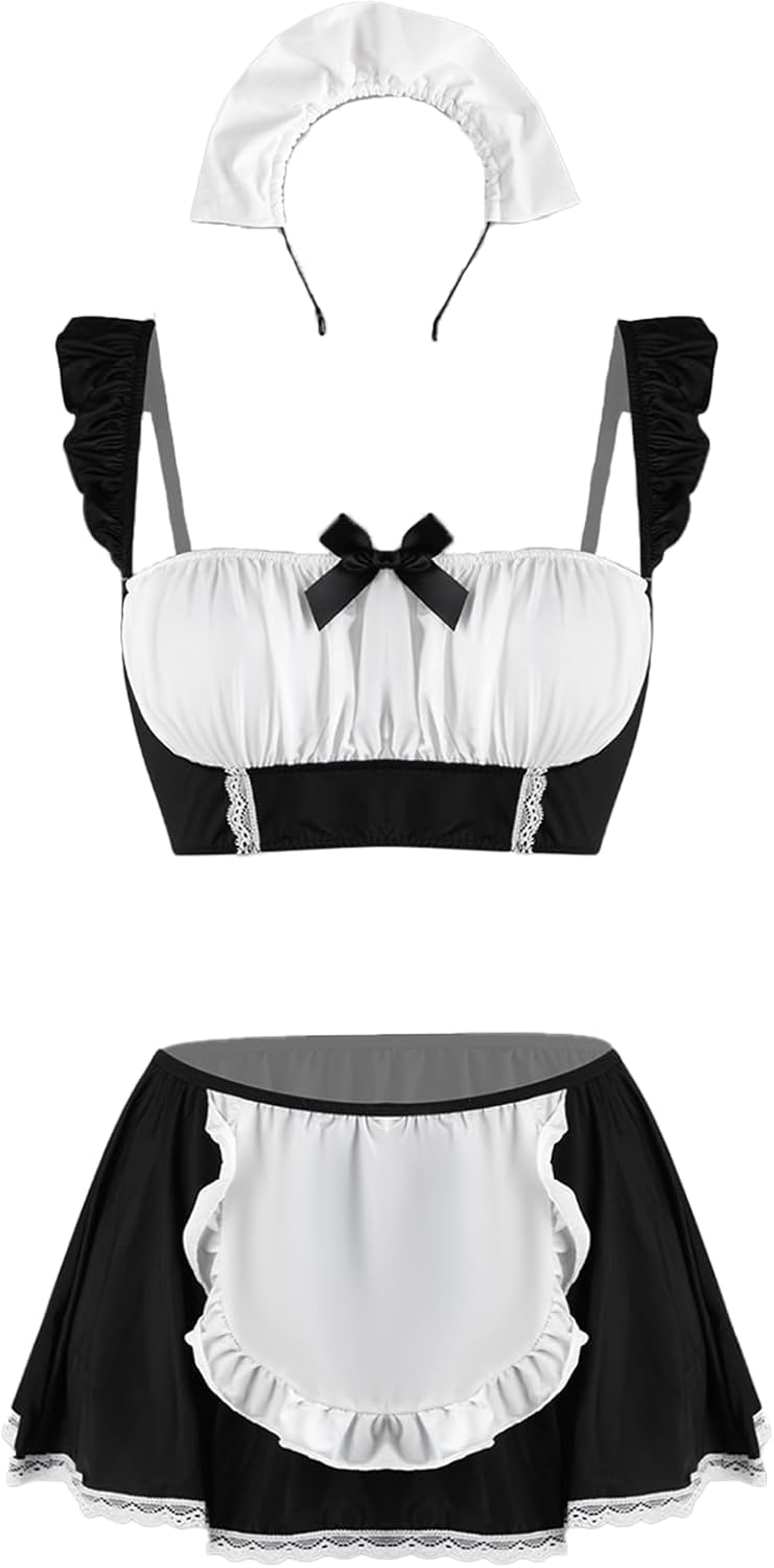 Sexy Night Gowns Babydoll Dress For Women Black Lingerie Set Sleep Dress Maid Outfit