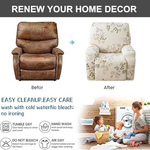 Image of Eco-Ancheng Recliner Slipcovers 4-Pieces Lazyboy Recliner Covers Recliner Couch Covers Recliner Chair Cover Non Slip Reclining Slipcovers with Storage Pockets Furniture Protector for Living Room,15