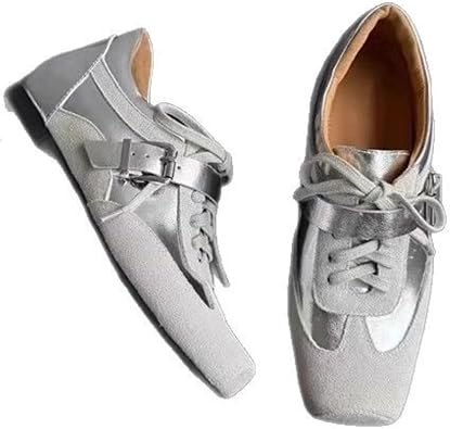 Ballet Sneakers for Women Square Toe Sneakerina Comfort Wear Shoes Cute Y2K Retro Kawaii Elegant Dressy Fashion Trendy Tennis Trainers Gifts for Daughter Back to School Spring Summer Fall Outdoors