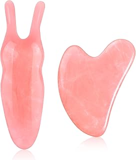 2Pcs Gua Sha Facial Tool, Rose Quartz Gua Sha Scraping Board Gua Sha Massage Tool Face Cheek Nose Massager Massage Stone for Body Muscle Relaxing, Anti-Aging and Reduce Wrinkles & Pigmentation,Pink