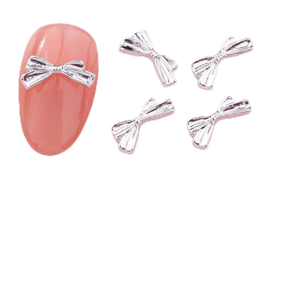 qbodp 50 Pcs Nail Decoration Fashion Nail Decoration Bow Decoration for Nail, Nail Supplies Nail Art Decoration Accessories,Silver