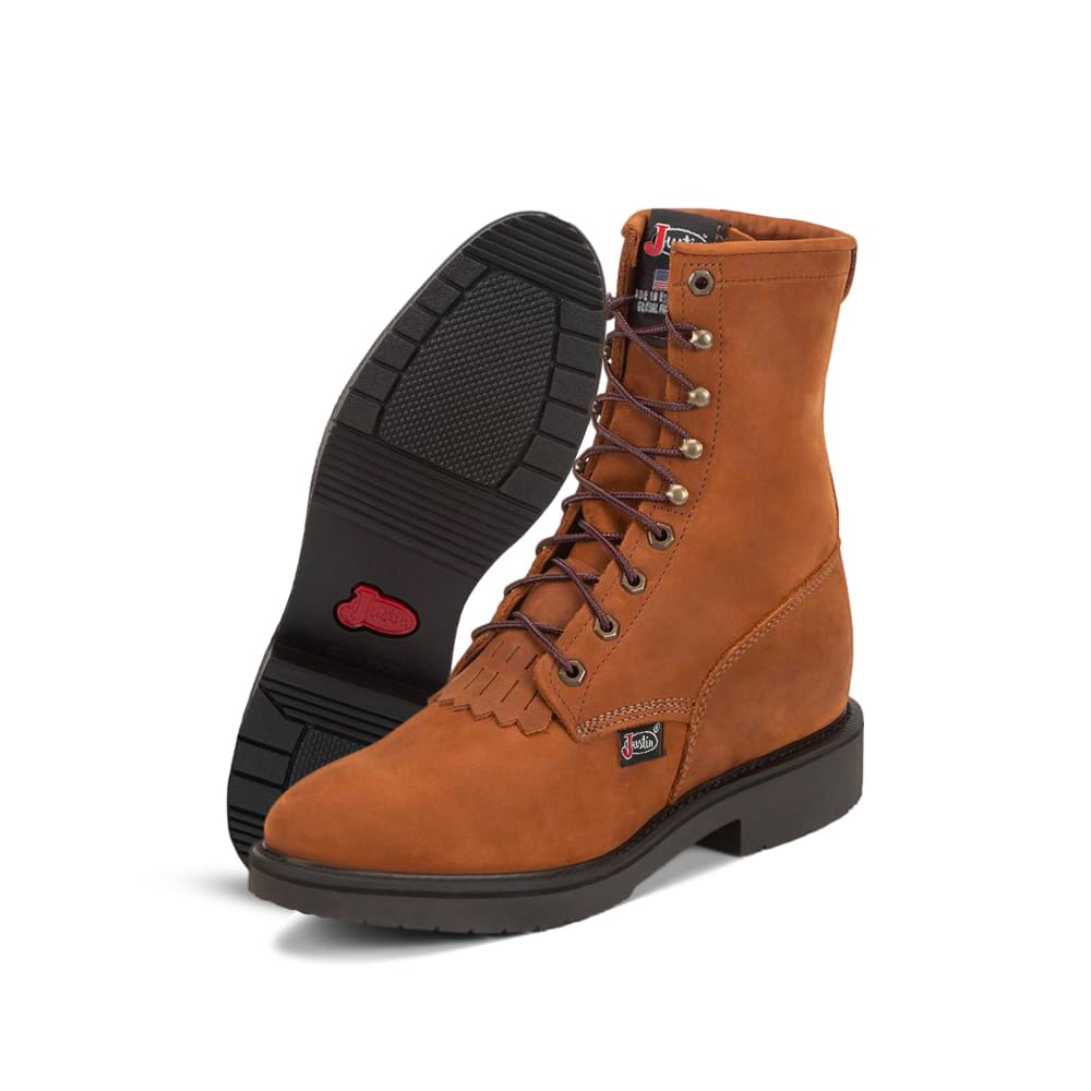 Justin Conductor 8" Work Boot for Men - Durable Leather, Slip-Resistant Sole, Double Comfort Insole