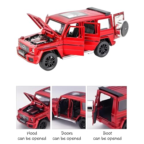 Image of Die-Cast Model Car, 1:32 Scale, Black with Gold Accentsband Hood Pull Back Super Car with Openable Doors Sound and Light for Birthdays Gift Party Decorations (G Wagon 1:24)