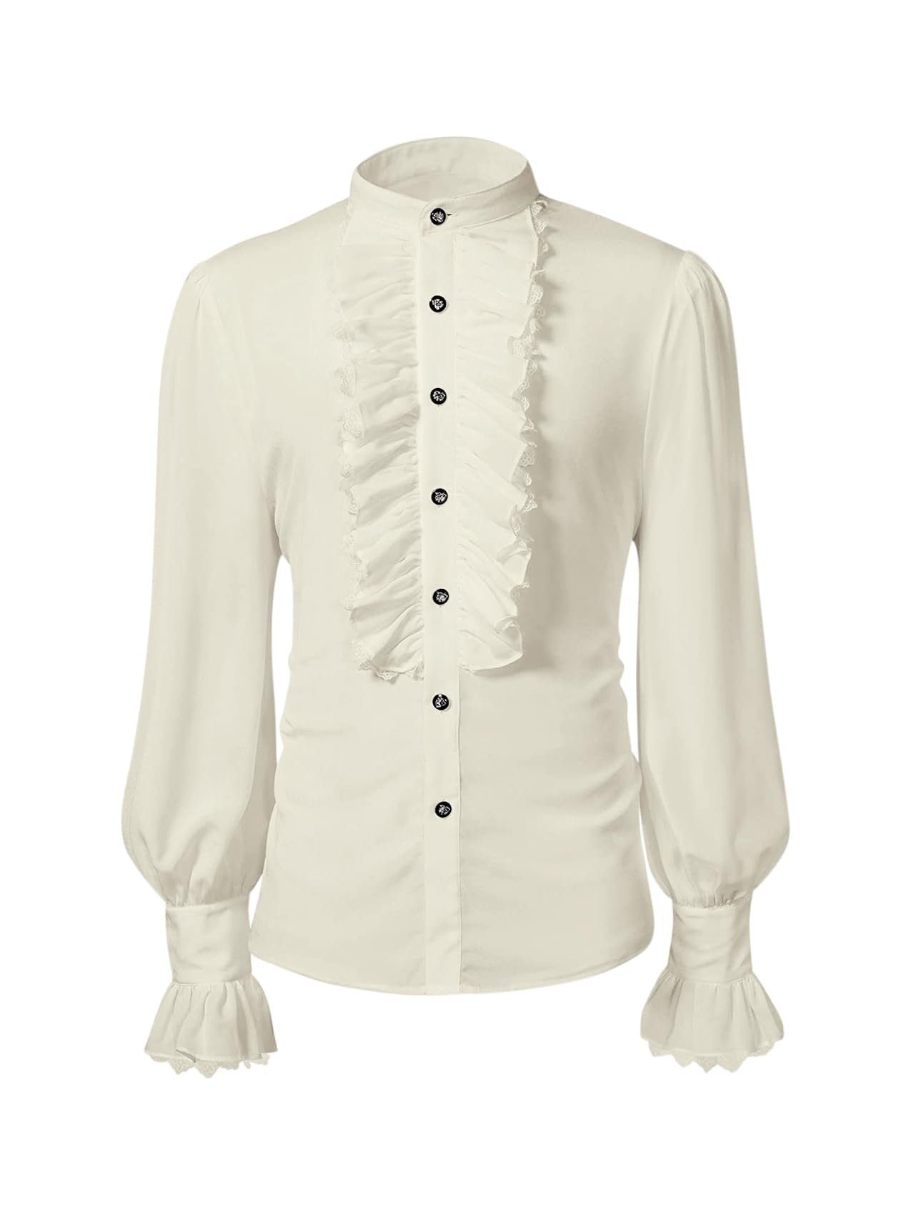 Bbalizko Men Pirate Shirt Victorian Ruffled Medieval Renaissance Costume, Beige, XL