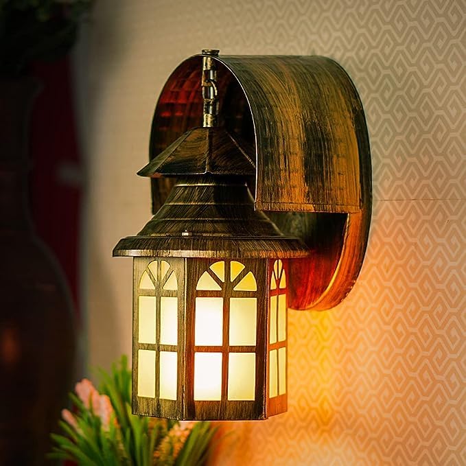 Image of GreyWings Copper Antique Iron Wall Light for Home & Outdoor - Vintage Lantern Design, (Bulb is not Included) Decorative Sconce Lamp, Pack of 2