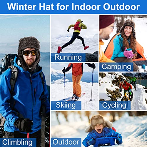 NONMON Unisex Winter Fliegermütze mit Ohrenklappen, Warme Kunstfellmütze Bomber Hut Damen Herren Trappermütze wasserdichte Schneedichte Winddichte für Skifahren Outdoor Aktivitäten - Schwarz