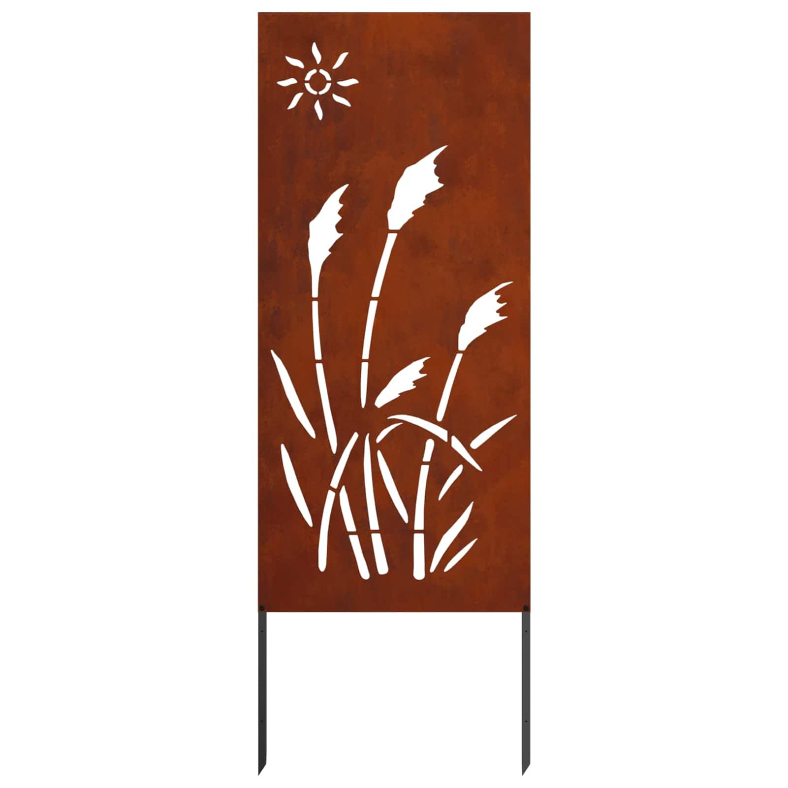Tela frangivista giardino arrugginita, 50 x 140 cm, in acciaio resistente alle intemperie, con intarsi decorativi, resistente al vento, facile da fissare al pavimento, ideale per terrazza e