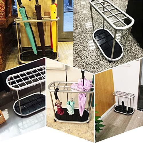 Large Silver Umbrella Stand with Wheels, Durable Engineering Plastic, High Capacity Umbrella Holder for Sticks & Folding Umbrellas, Freestanding Design for Commercial Use