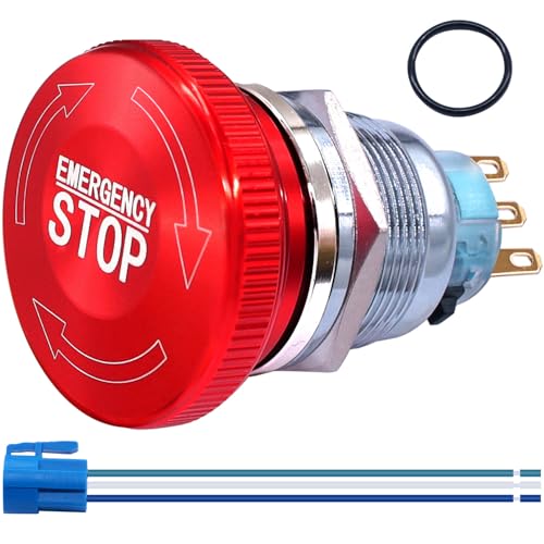 Taiss/22mm 12-220V 3A Filetage Monté 3 Broches Verrouillage Interrupteur à Bouton-poussoir d'arrêt d'urgence en Acier Inoxydable Métal gros 1NO 1NC ajouter une Prise de Connexion -Metal-big