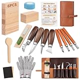 Schnitzwerkzeug Holz Schnitzset für Anfänger,25-teiliges zum Schnitzen,mit großen Holzschnitzmessern,Detailmessern,Selbsthaftend Bandage und Lindenholz,für Schnitzen,Schnitz-Projekte Carving Kit