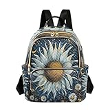 Mnsruu Blue Daisy Flower Sun Moon - Mochila para mujer, mochila de viaje, mochila de hombro informal para uso diario, Margarita azul, sol, luna, Small