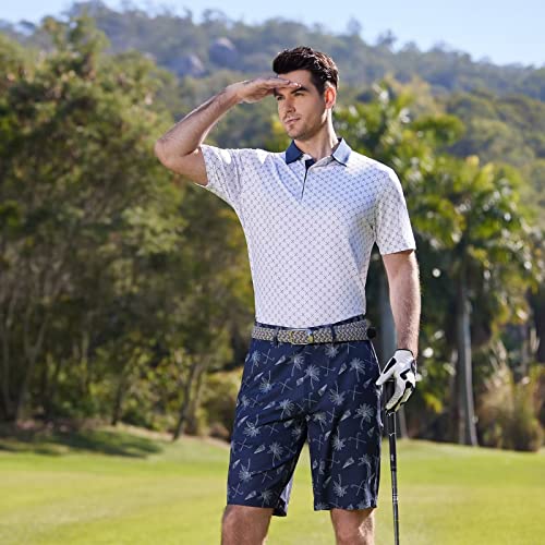 Golf Shirts For Men Dry Fit Short Sleeve Print Performance Moisture Wicking Polo Shirt White #TOP2
