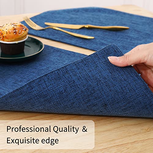 Homaxy Cotton Linen Placemats For Dining Table Set Of 6, Heat Resistant Washable Table Mats, Easy To Clean Place Mats, 13" X 19", Blue #TOP4