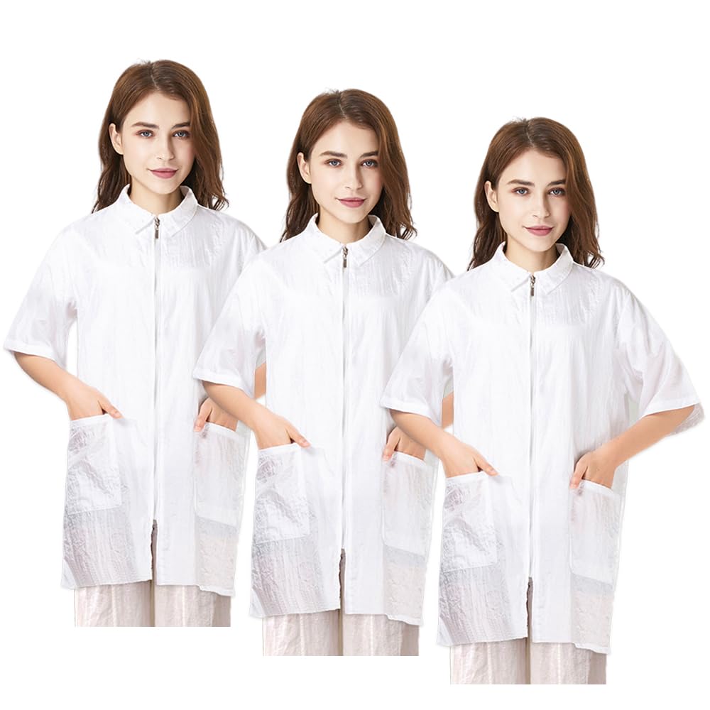 TopTie 3 Pack Nylon Salon Hairstylist Smock Barber Haircut Jacket, Dog Pet Grooming Work Shirt Uniform with Zip Closure