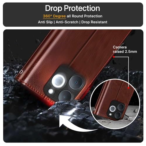 Image of WOW IMAGINE Shock Proof Flip Cover Back Case Cover for Realme Narzo 80 Lite 4G | Realme C71 5G (Flexible | Leather Finish | Card Pockets Wallet & Stand | Chestnut Brown)
