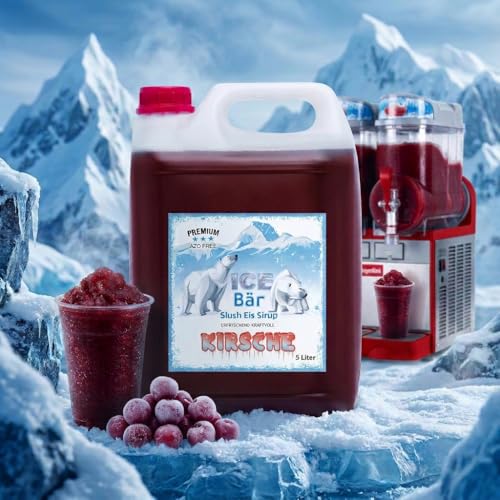 ICE Bär Slush Konzentrat Geschmack: Kirsche Rot 5 L | Ergibt 30 L Slush | Glycerinfrei & AZO-frei | Fertigmix ohne Zuckerzusatz… – Ansicht 6