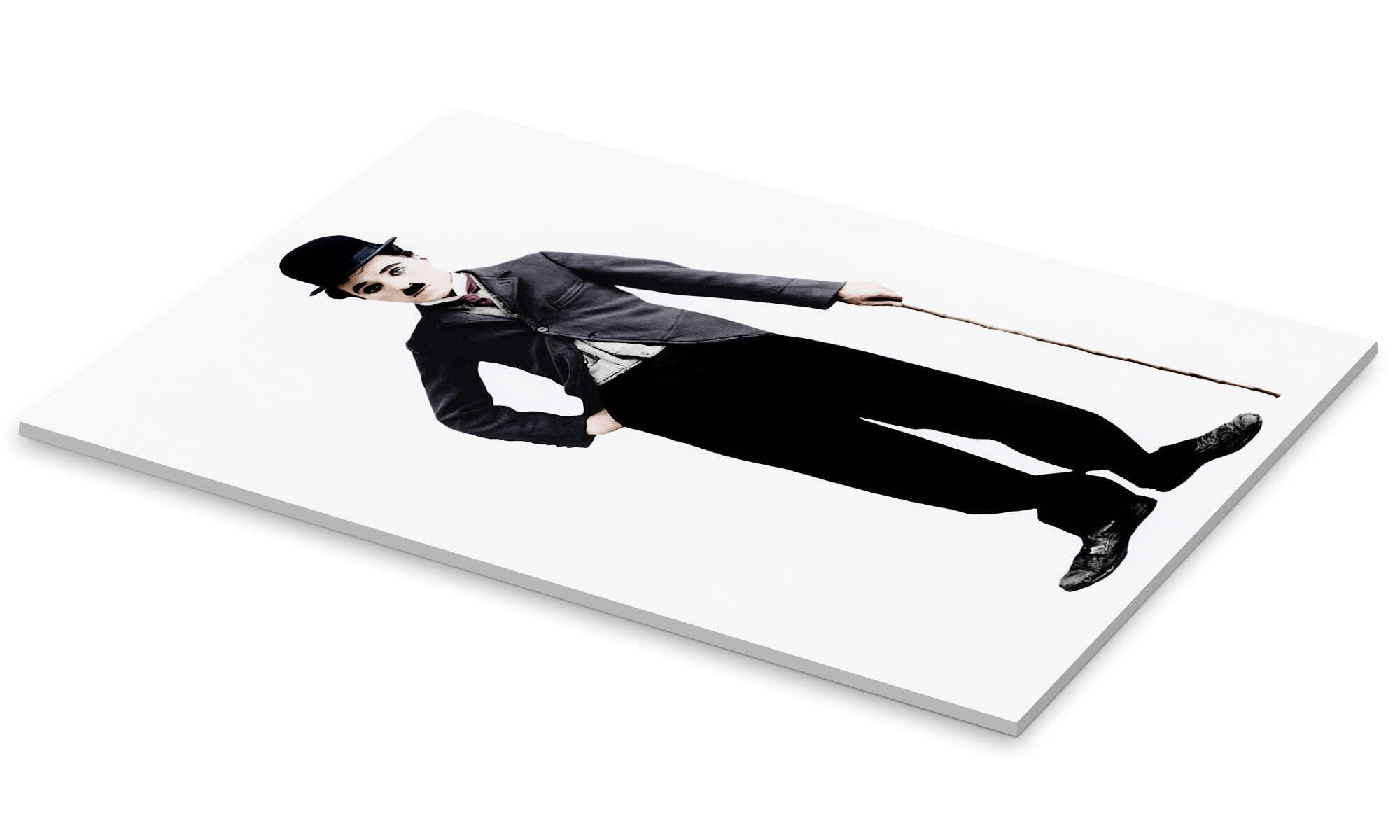 Posterlounge Charlie Chaplin mit Bambusstock Acrylglasbild | 40 x 60 cm Schwarz-Weiß Wandbilder Wanddeko