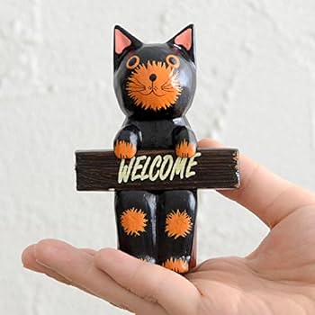 Amazon.co.jp: オブジェ 置物 置き物 黒猫 アジアン雑貨 木彫り