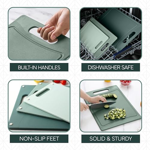 COOK WITH COLOR Non-Slip Cutting Board Set – Kitchen Essentials with Easy Grip Handle for Meat, Veggies, and Fruits, 3 Cutting Boards, Mint - Thumbnail 4