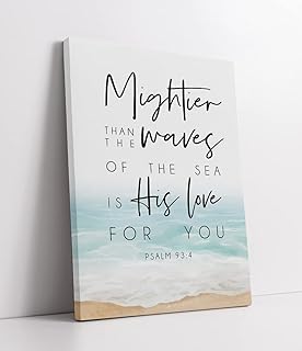 Bible Verse Christian Quotes Psalm 93:4 Mightier Than The Waves of The Sea is His Love for You Sign Framed Wall Art Canvas Prints Decor, 11''x 14'',Artwork Christian Gifts Decorations for Bedroom Living Room Farmhouse