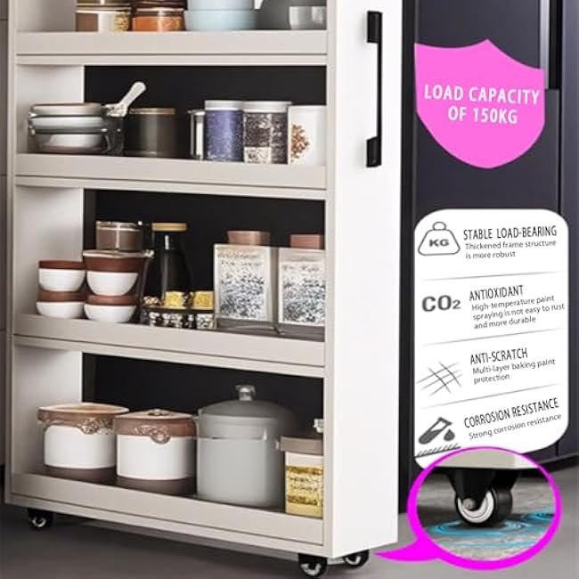 Slim Rolling Spice Rack Cart 7-Tier Wooden Storage Shelf on Wheels Narrow Kitchen for Pantry & Dining Room Buffet Server Unit (S Gray)-zxi551gP