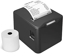 Bisofice Stampante per Ricevute 80 mm, Stampante Termica di Ricevute con Connessione USB+LAN, Stampante Ticket di Cassa Supporta Command ESC/POS per Ristoranti, Supermercati, Commercio, Nero