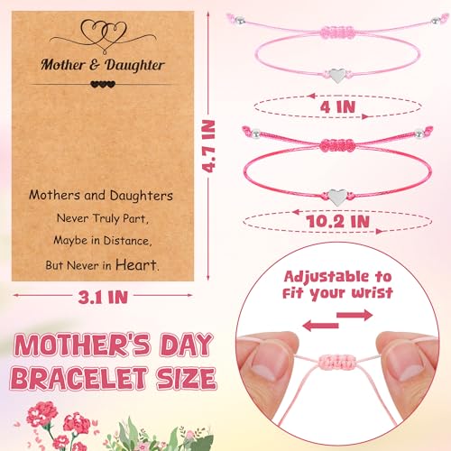 Mothers Day Bracelet Gifts, Adjustable Hearts Mother Daughter Bracelets with Card, Celebrate Love Mothers Day Gifts for Grandma Daughter Accessories2