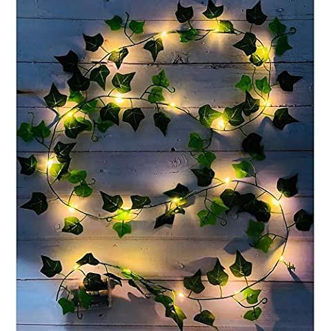 Fielegen 2 Pack/Each 6.56ft 20 LED Ivy String Lights Artificial Ivy Garland with Lights Battery Operated Hanging Fake Ivy Leaves Vine Fairy Lights for Bedroom Wedding Party Holiday Garden Patio Decor Cover