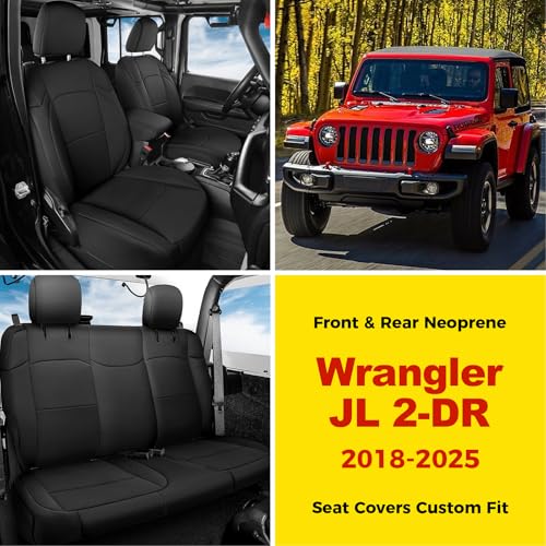 Image of GIANT PANDA Neoprene Seat Covers for Jeep Wrangler JL 2-Door (2018-2026), Neoprene Waterproof Seat Covers, Foam Padded for Full Set, Front & Rear Seat Covers (Black)