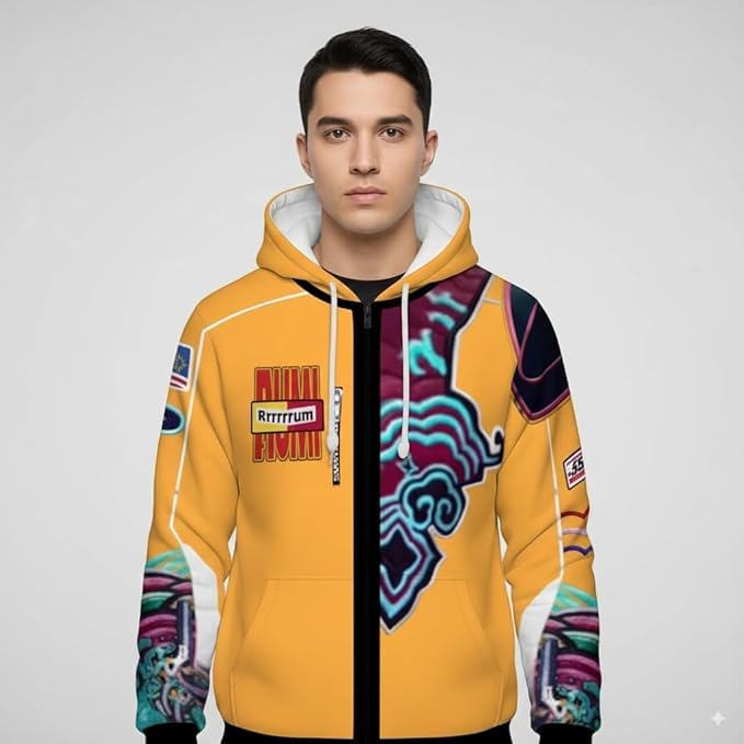 Unisex Graphic Print Yellow with Colorful Design Rumi Cosplay Zip-Up Halloween Hoodie Athletic Sweatshirt2