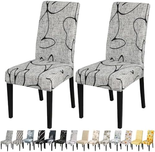 JQinHome Pattern Chair Covers for Dining Room Set of 2, High Stretch Removable Washable Parsons Chair Slipcover for Home Party Hotel Wedding Ceremony (2PCS, Lotus Gray)