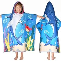 Shark Hooded Towels for Kids, with Backpack, Kids Beach Towel 30\"x 25\" for 3-10 Years, Shark Gifts for Boys Girls, Toddler Swim Cover Up & Bath Robe for Beach Pool, Soft Microfiber