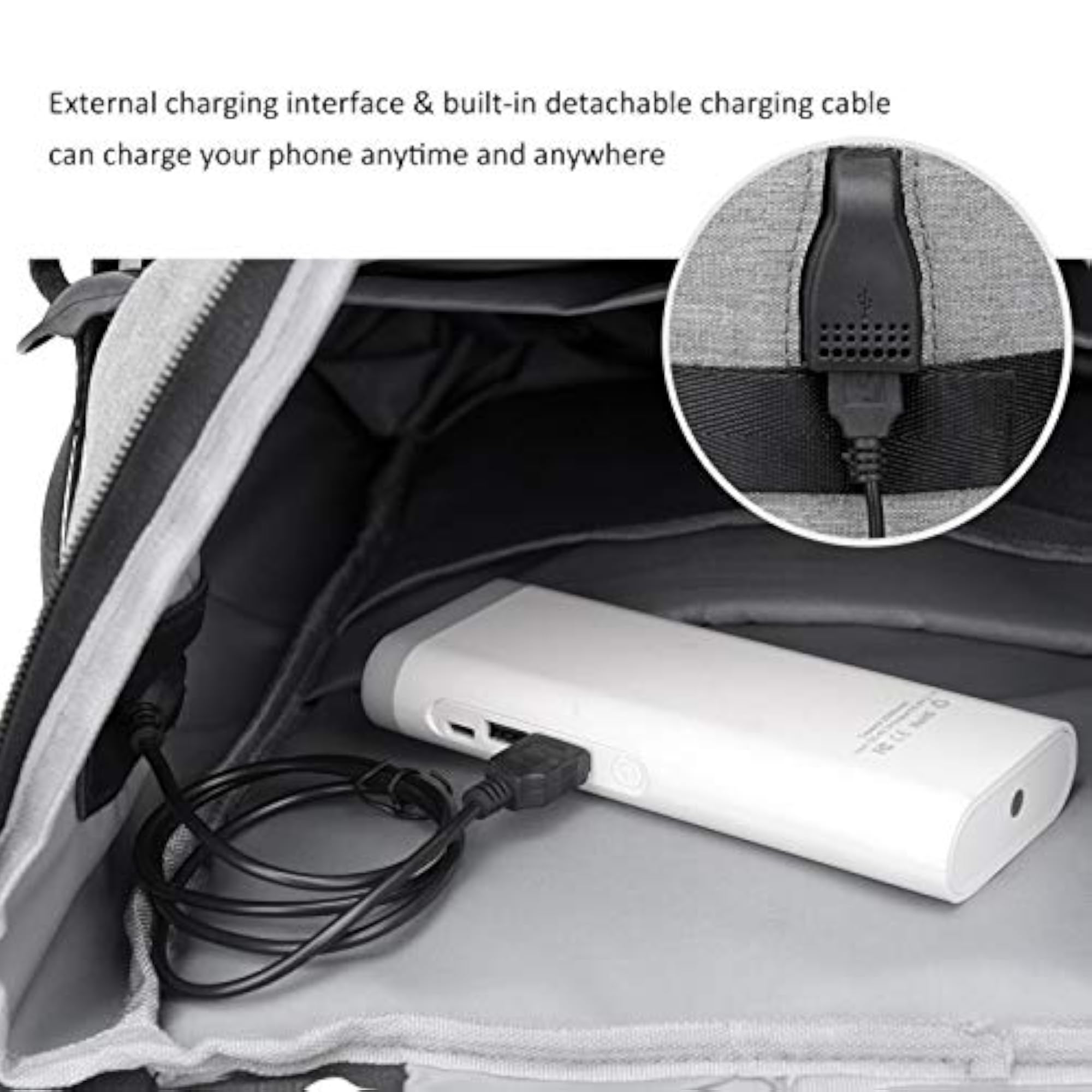 Convenient Grey Backpack with USB Interface for Travel
