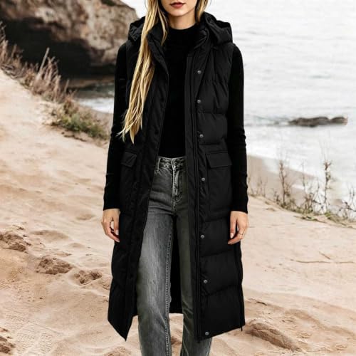Long Puffer Vest Women Hooded Quilted Sleeveless Jacket Fall Winter Outfits - image 3