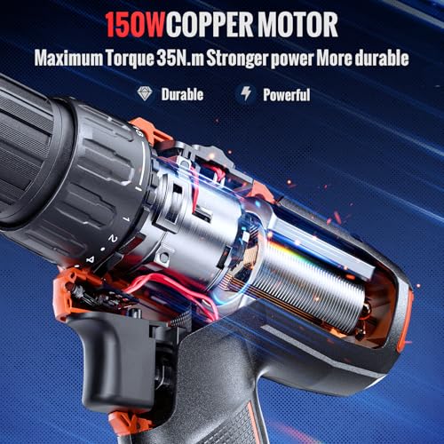 Image of DongCheng 12V Cordless Drill Machine for Home Use, 35Nm Max Torque, 150W Copper Motor, 1Pc 2000mAh Battery and Fast Charger, 2-Variable Speed (0-400 /0-1500 RPM), 18+1 Torque Setting