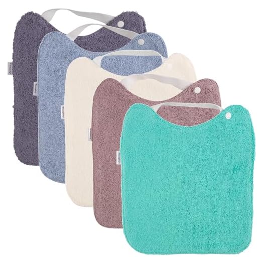 HOMYBABY® Pack 5 Baberos Rizo Bebe Impermeables - Babero Botones Cuello Guarderia - Fáciles de Poner y Quitar - Rizo y Tela con Capa de Poliester Repelente al Líquido