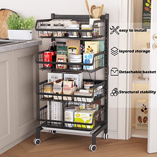 COVAODQ vegetable rack,kitchen storage trolley,vegetable trolley on wheels,4 tier storage trolley,vegetable trolleys for kitchens(87 * 39 * 31cm) - Image 3