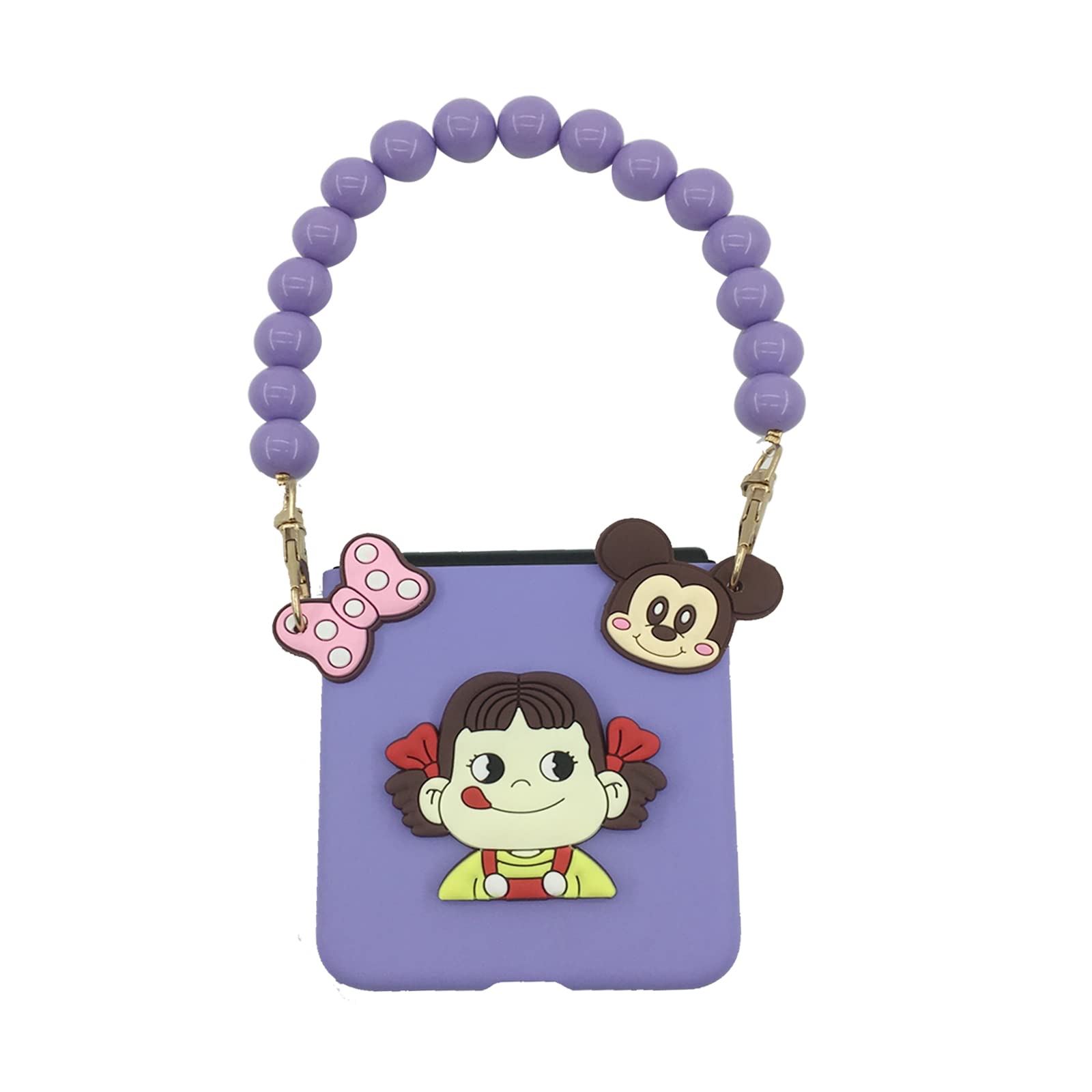 for Samsung Galaxy Z Flip3 5G Case,Wrist Strap Chain Protective Shockproof case Cover for Galaxy Z Flip3 5G 2021,Beads Lanyard Women Girls Phone Case Cover for Galaxy z flip 3 5G (Purple GILR)