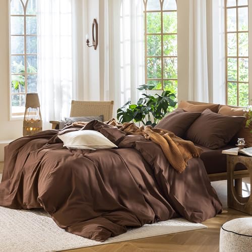 Image of MooMee Duvet Cover Set 100% Washed Cotton Linen Like Full | Relaxed Linen-like Texture. Soft, Breathable & Long-lasting Comfort. Lightweight. Hidden Zipper with 8 Interior Corner Ties