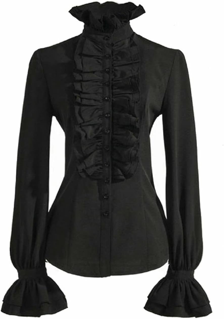 Women's Victorian Gothic Shirts Vintage Ruffled Long Sleeve Blouse Tops