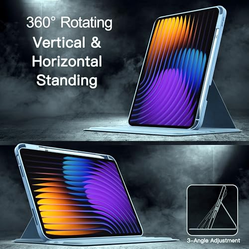Image of TGK Rotating Case for Xiaomi Mi Pad 7 11.2 inch /Pad 7 Pro with Pencil Holder Trifold Stand Cover Clear Back (Sky Blue)
