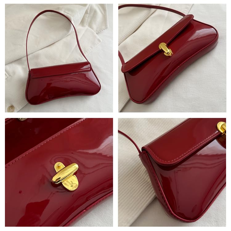 Patent Leather Shoulder Bag for Women Clutch Purse Locks Vegan Handbags Evening Bag3
