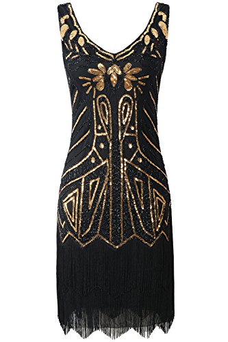 BABEYOND Damesjurk in jaren ’20-retrostijl, wapperend, ronde hals, met stijlvolle pailletten, in de stijl van The Great Gatsby, feestjurk, verkleedjurk - Image 3